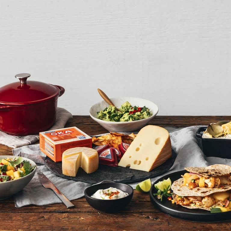 Table with OKA cheeses